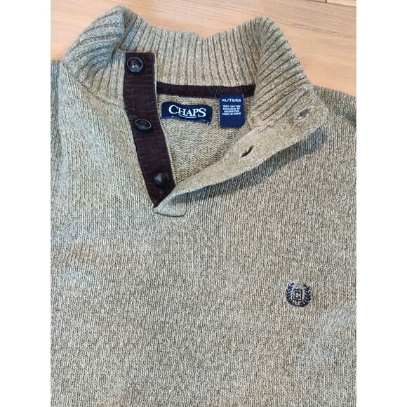 Vintage Chaps Men's Adult XLarge Tan Casual Henley Elbow Patch Sweater - Picture 8 of 12